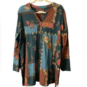 Denim & Co Long Sleeve Cotton Blend Floral Top Size 2X